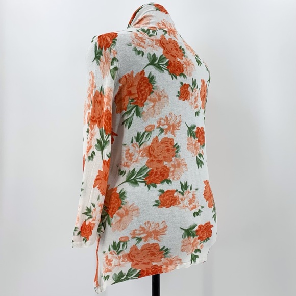 H&M Orange Floral 3/4 Sleeve Open Front Lightweight Knit Cardigan, Large - Picture 5 of 16
